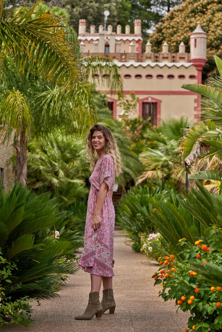 Koa Midi Dress // Caleta Print - Pink